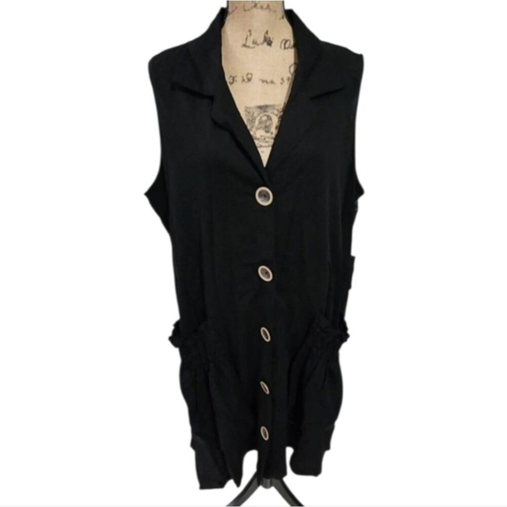 Jones New York JNY Black Linen Blend Longline Vest Sleeveless Lagenlook 2X new